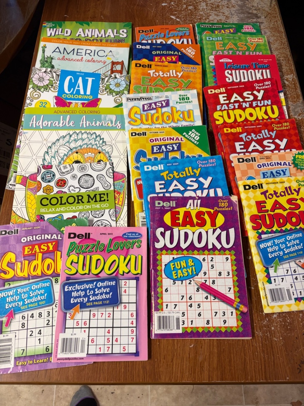 Adult Assorted Puzzle & Coloring Book Lot - Easy Sudoku & Coloring